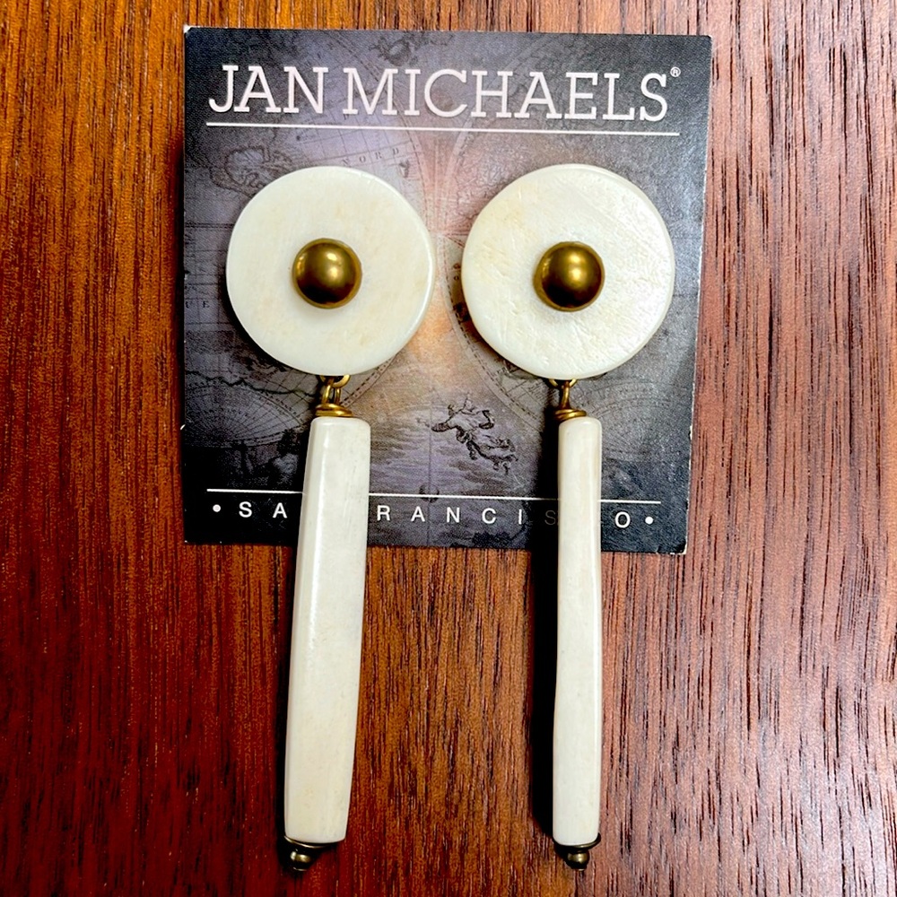 Vintage Jan. Michaels of San Francisco brass/ cream post earrings